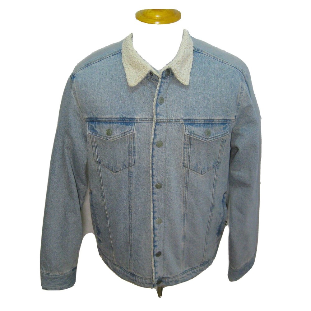 EDGAR + ASH Men's (Size Large) Blue Denim Jacket Coat Full Shearling Lining